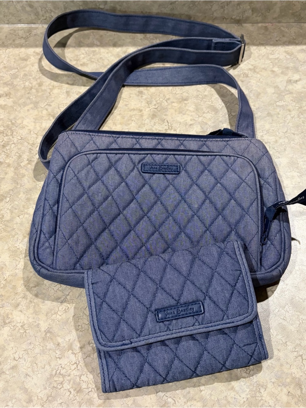 Vera Bradley RFID Little Hipster Moonlight Denim Crossbody and Foldind Wallet
